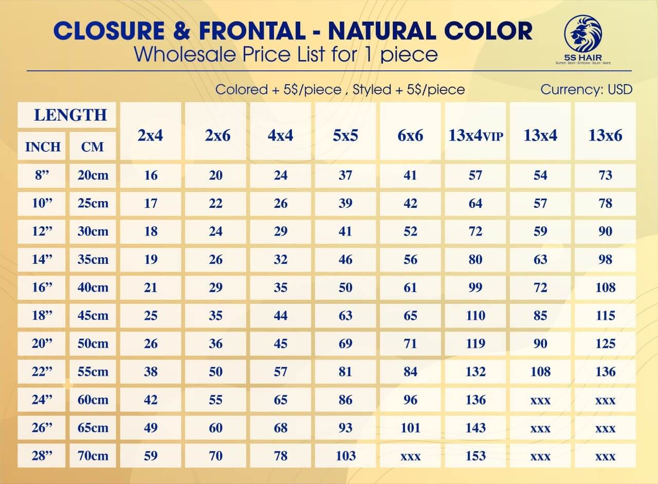 The price of closure and frontal natural color at 5S Hair