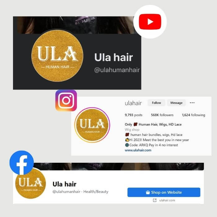 Numerous online presences of Ula Hair