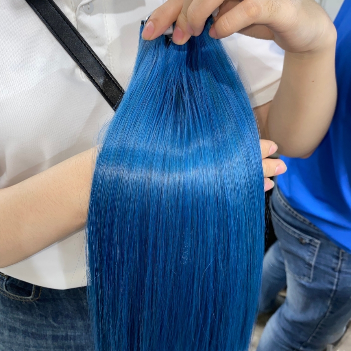 raw hair weft blue color
