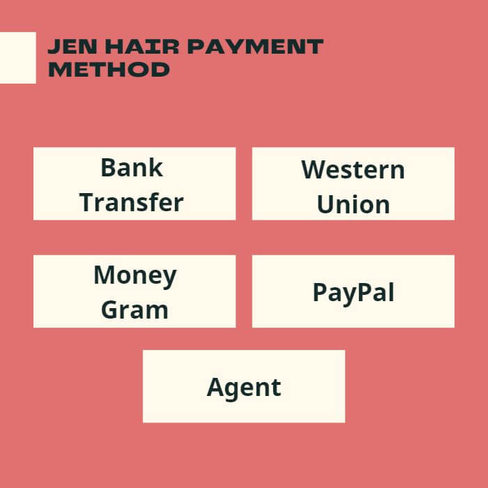 Jen Hair accepts Bank Transfer, Money Gram, Western Union, Agent and Paypal