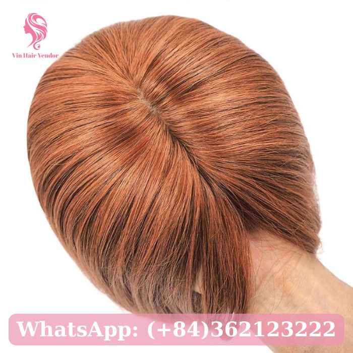 Auburn Silk Base Human Hair Topper With Bangs 1