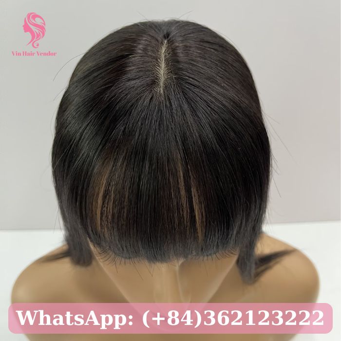 Black Silk Base Human Hair Topper With Bangs 1