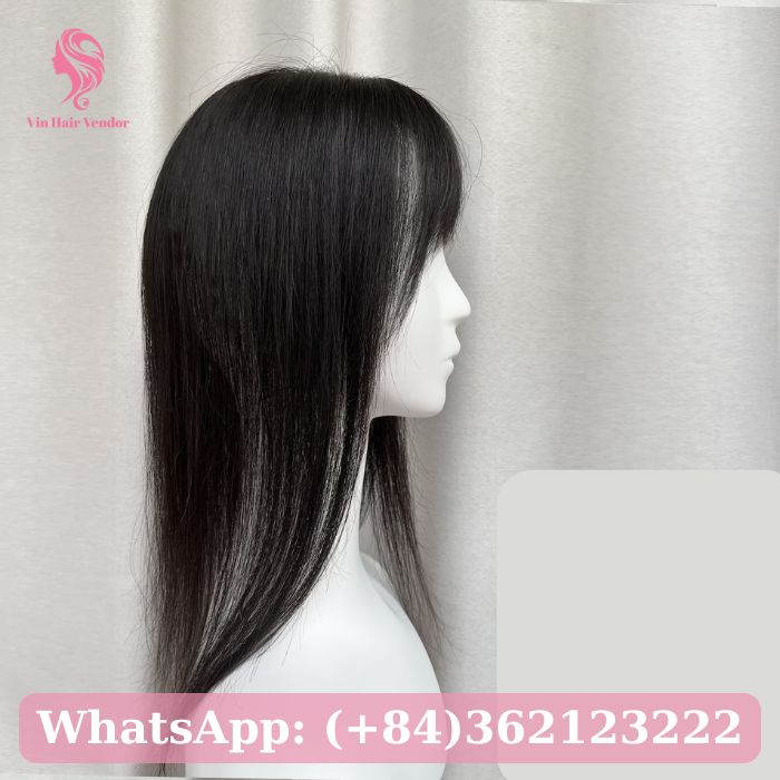 Black Silk Base Human Hair Topper With Bangs 2