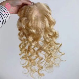 Blonde Curly Silk Base Human Hair Topper