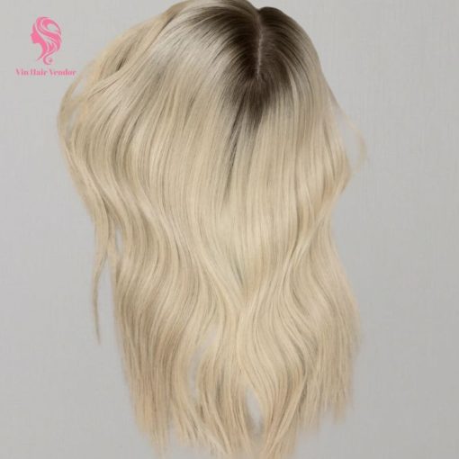 Blonde With Dark Root Silk Base Human Hair Topper