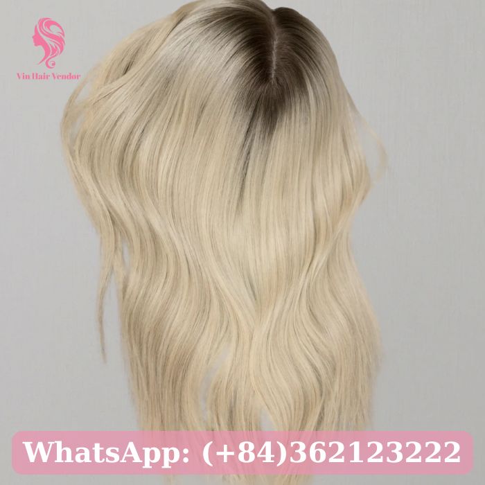 Blonde With Dark Root Silk Base Human Hair Topper 1