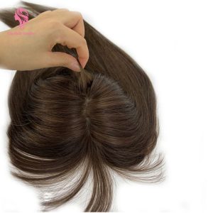 Brown Silk Base Human Hair Topper With Bangs