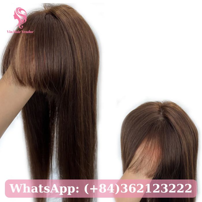 Brown Silk Base Human Hair Topper With Bangs