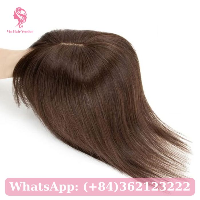 Brown Silk Base Human Hair Topper With Bangs