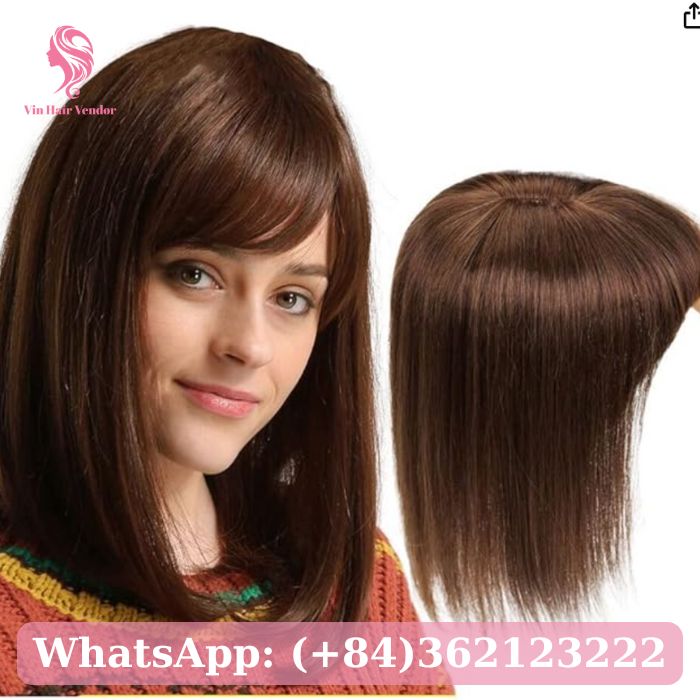 Brown Silk Base Human Hair Topper With Bangs