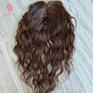 Chocolate Brown Curly Silk Base Human Hair Topper