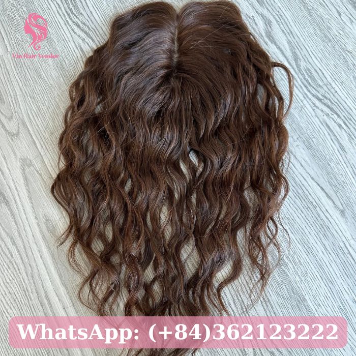 Chocolate Brown Curly Silk Base Human Hair Topper 3
