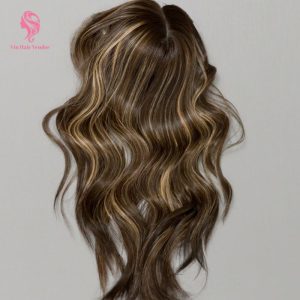 Dark Brown Blonde & Caramel Balayage Wavy Silk Base Hair Topper