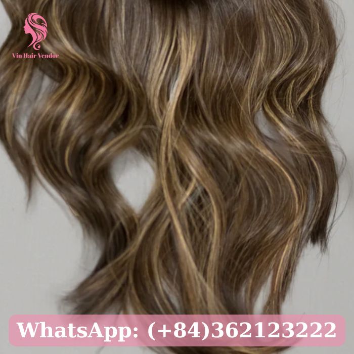 Dark Brown Blonde & Caramel Balayage Wavy Silk Base Hair Topper 1