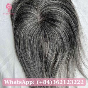 Grey Salt and Pepper Silk Base Human Hair Topper Straight 1