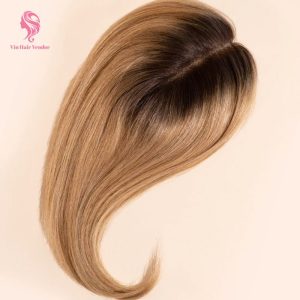 Honey Blonde With Dark Root Silk Base Human Hair Topper