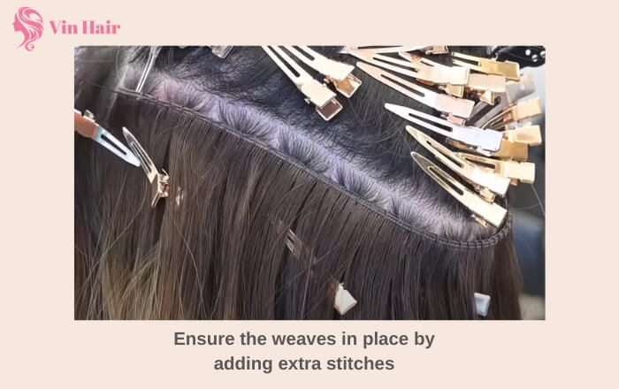 Adding extra stitches to make hair bond tight