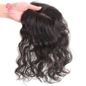 Natural Black Curly Silk Base Human Hair Topper