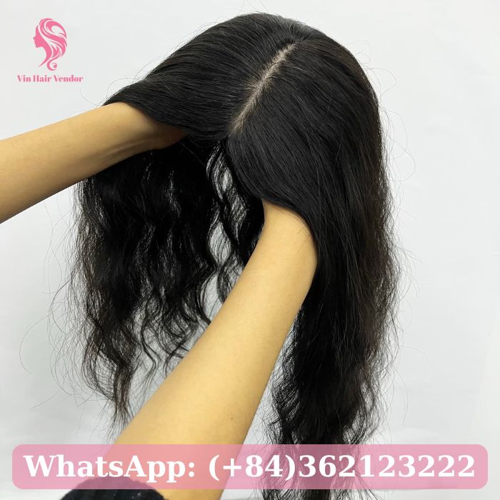 Natural Black Curly Silk Base Human Hair Topper 2