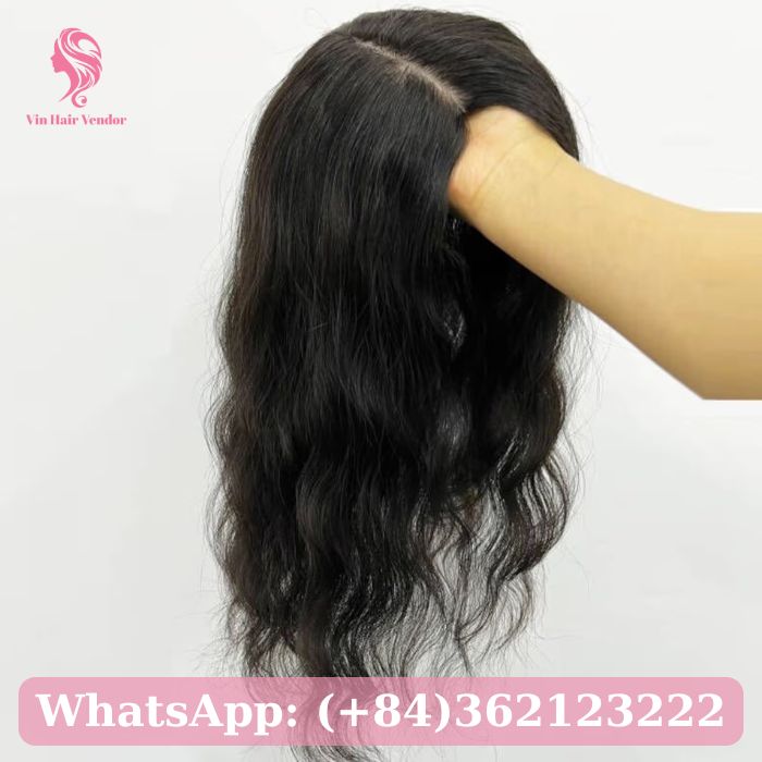 Natural Black Curly Silk Base Human Hair Topper 3