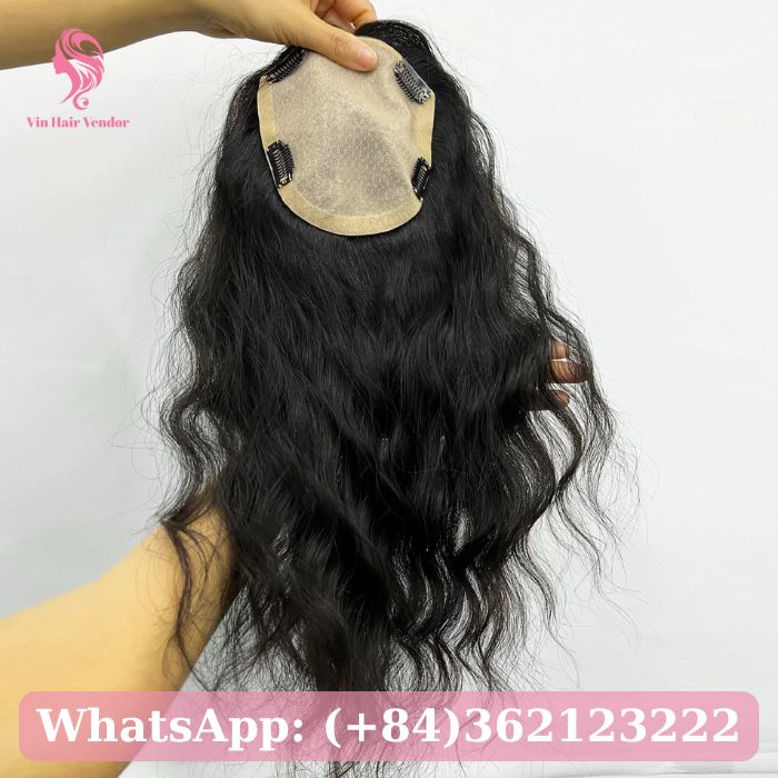 Natural Black Curly Silk Base Human Hair Topper 4