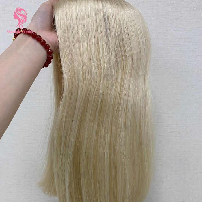 Natural Straight Blonde Silk Base Human Hair Topper