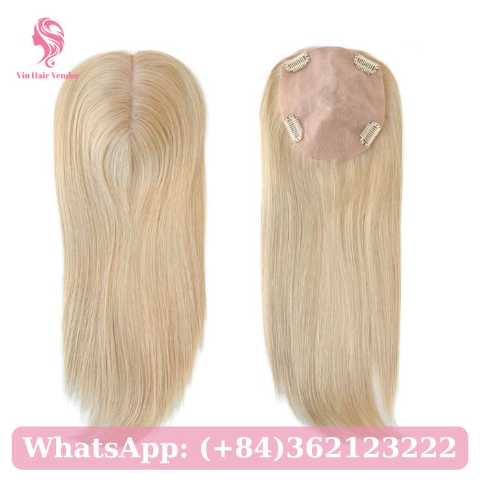 Natural Straight Blonde Silk Base Human Hair Topper 1