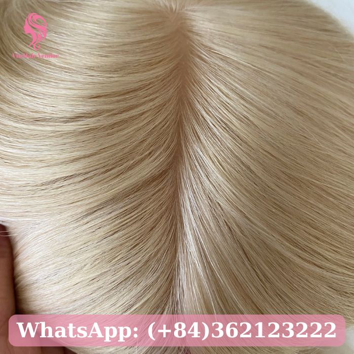 Natural Straight Blonde Silk Base Human Hair Topper 2