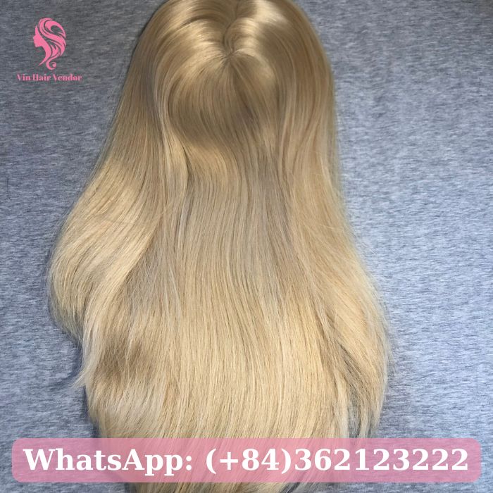 Natural Straight Blonde Silk Base Human Hair Topper 3