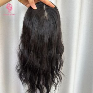 Natural Wavy Black Silk Base Human Hair Topper