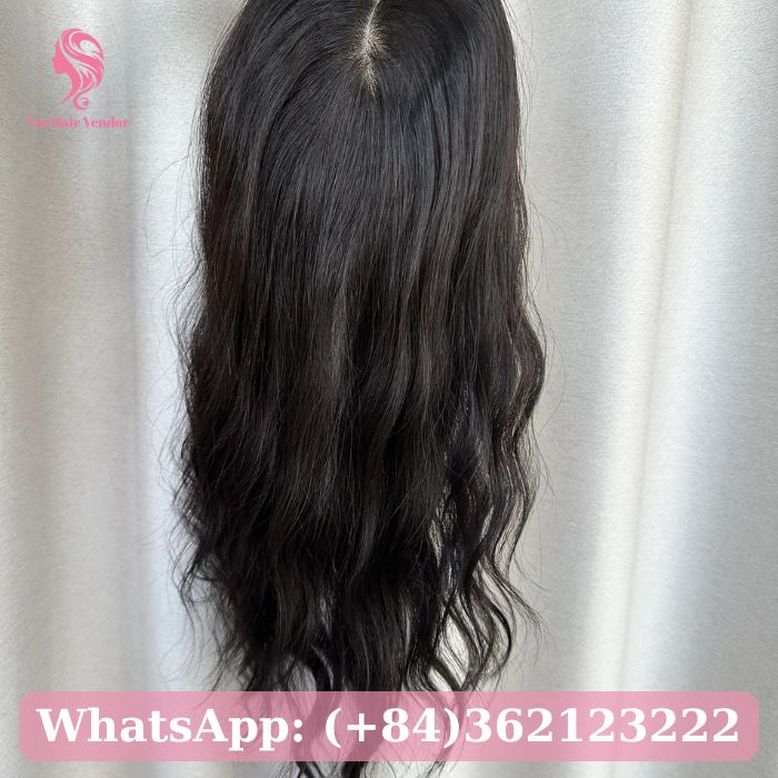 Natural Wavy Black Silk Base Human Hair Topper 1