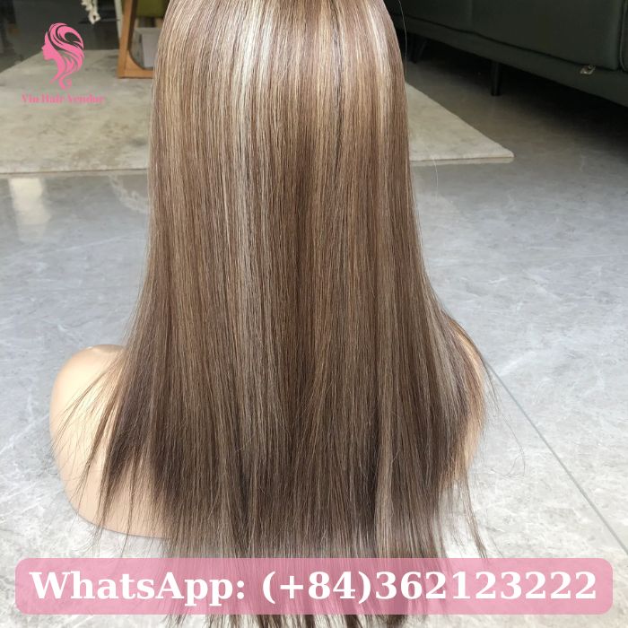 Premium Light Brown With Blonde Highlights Silk Base Hair Topper 2