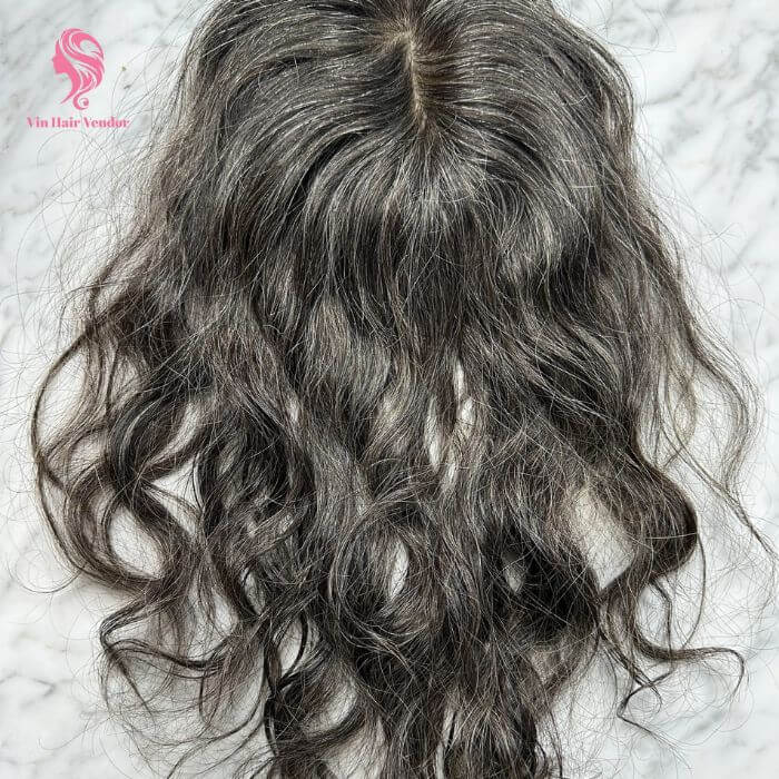Salt and Pepper Curly Silk Base Human Hair Topper