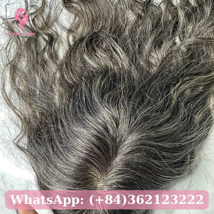 Salt and Pepper Curly Silk Base Human Hair Topper 1