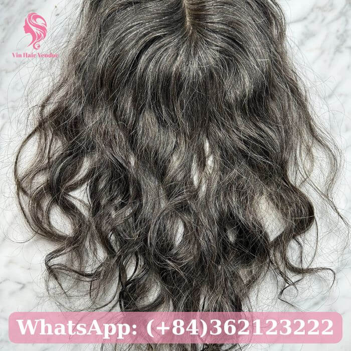 Salt and Pepper Curly Silk Base Human Hair Topper 2
