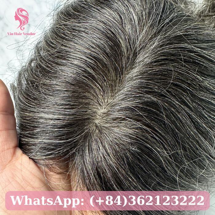 Salt and Pepper Curly Silk Base Human Hair Topper 3