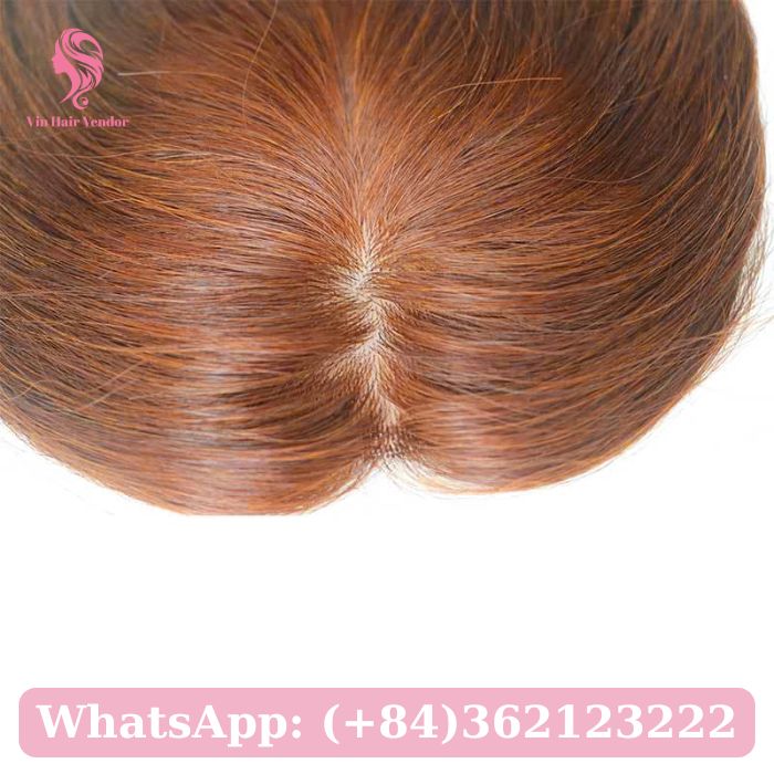 Straight Auburn Silk Base Human Hair Topper 1