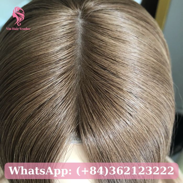 Straight Chestnut Brown Silk Base Human Hair Topper 3