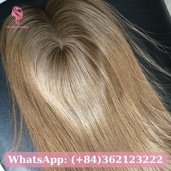 Straight Chestnut Brown Silk Base Human Hair Topper 4