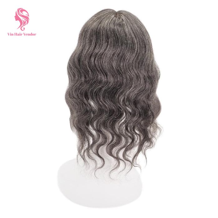 Wavy Salt and Pepper Silk Base Human Hair Topper