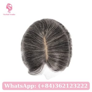 Wavy Salt and Pepper Silk Base Human Hair Topper 2