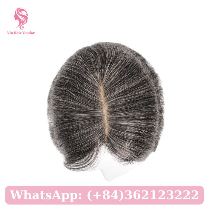 Wavy Salt and Pepper Silk Base Human Hair Topper 2