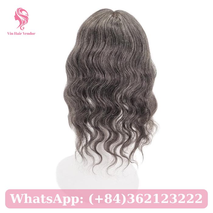 Wavy Salt and Pepper Silk Base Human Hair Topper 3