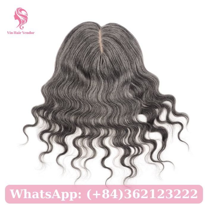 Wavy Salt and Pepper Silk Base Human Hair Topper 4