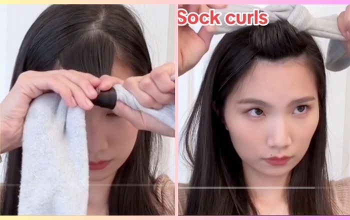 Use sock or fabric strip to curl your bangs