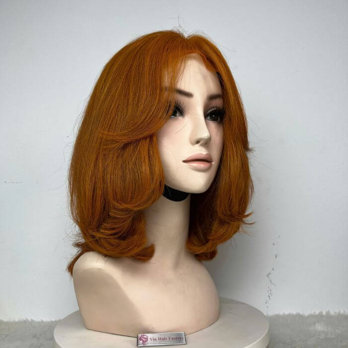 Short Wig 2x6 Burnt Orange Premium Human Hair 1