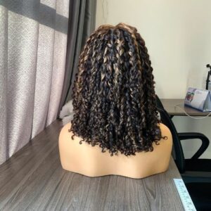 Pixie Curly Wig Brown Highlight Human Hair 2