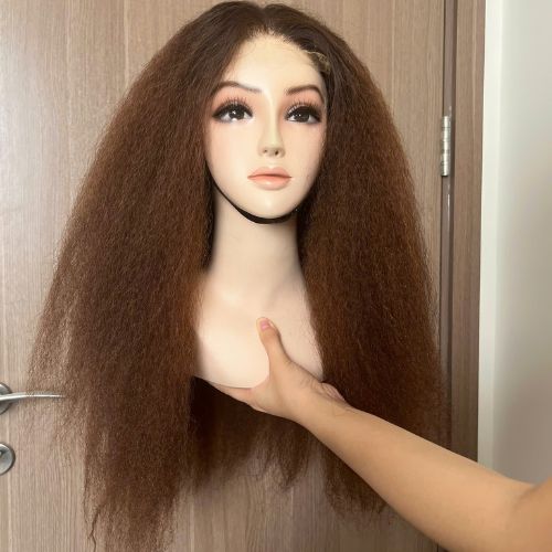 Kinky Curly Wig Brown Color Quality Human Hair 1